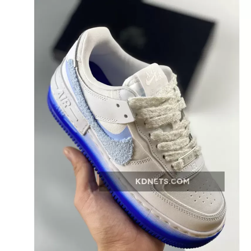 Nike WMNS Air Force 1 Shadow Chenille Swoosh White/Blue FJ4567-100 Cheap