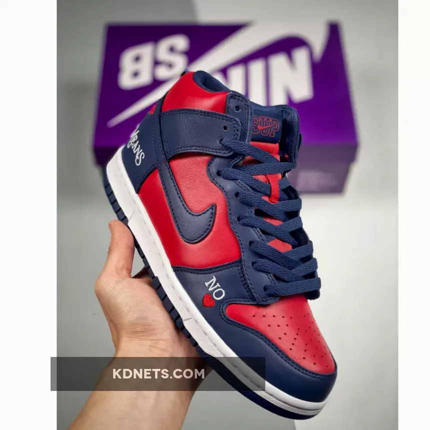 Supreme x Nike SB Dunk High By Any Means Navy Red - supreme dunks by any means