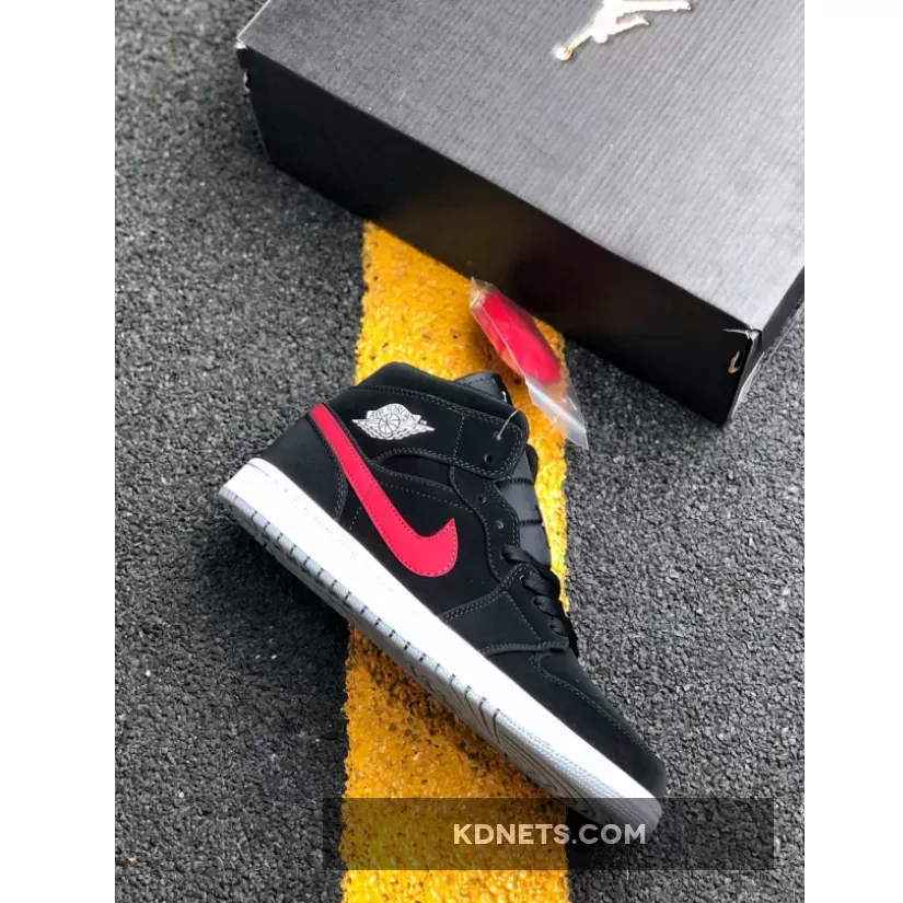 Air Jordan 1 Mid Black/Varsity Red-White, Jordan 1 White Black Varsity Red 554724-065