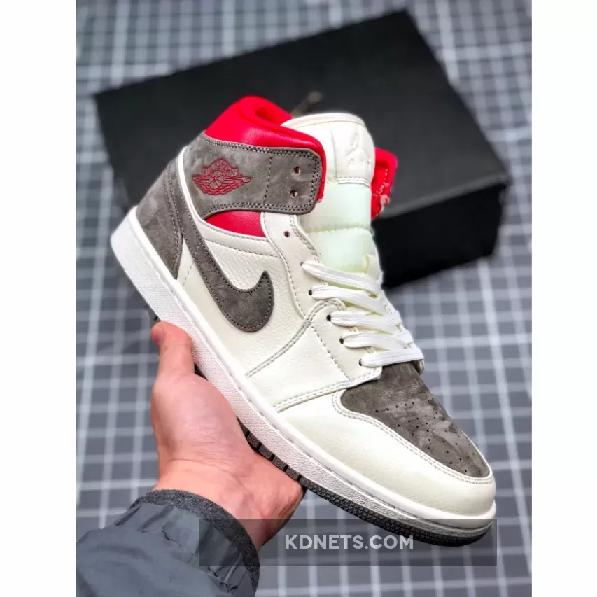 Air Jordan 1 Mid 'Past AJ1 Sail/Wolf Grey/Gym Red/White - Jordan 1 Mid Past Present Future