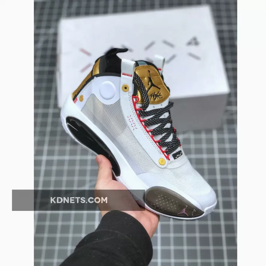 Online Air Jordan 34 White Gold Black