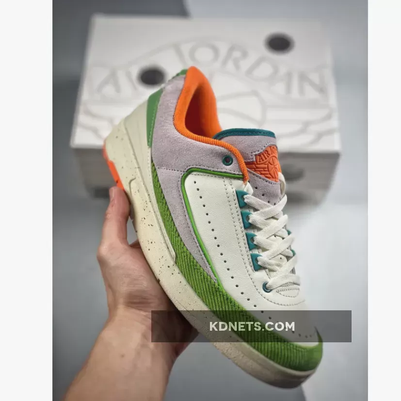 Jordan 1 Retro Low Women's - Titan x Air Jordan 2 Low Sail/Safety Orange-Chlorophyll-Coconut Milk DV6206-183