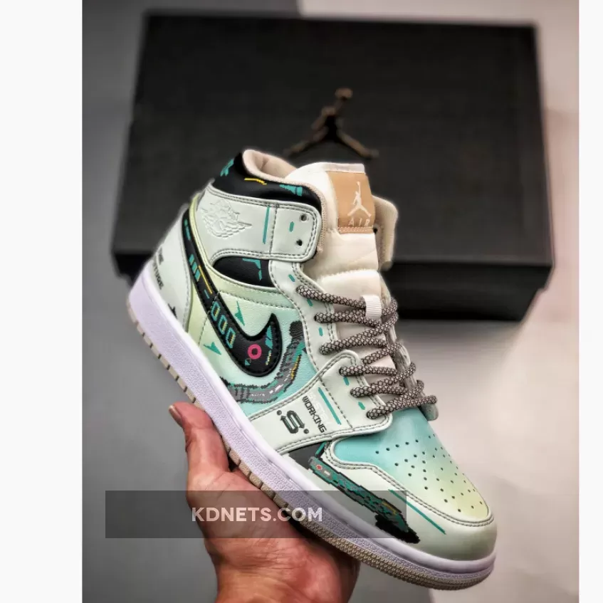 Online Air Jordan 1 Mid Green Linen Black 1680454116