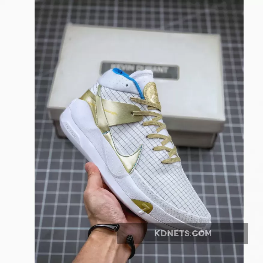 Nike KD 13 'EYBL' White/Metallic Gold-Light Aqua DA0895-102 - kd 13 eybl