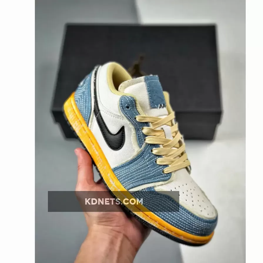 Air Jordan 1 Low ‘Sashiko’ Ashen Slate/Black-Pale Ivory-Sesame