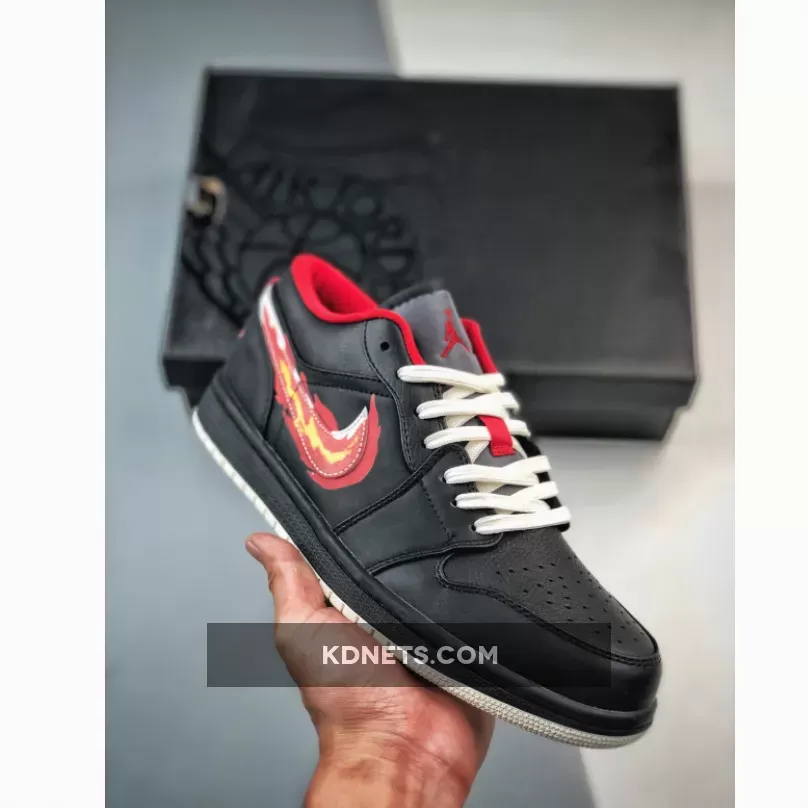 Air Jordan 1 Low "Born To Fly" Black/White-Fitness Red