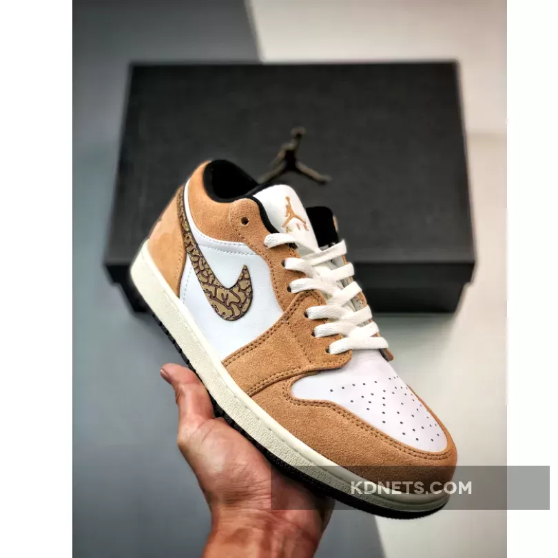 Air Jordan 1 Low "Brown Elephant" Hemp/Metallic Gold-White