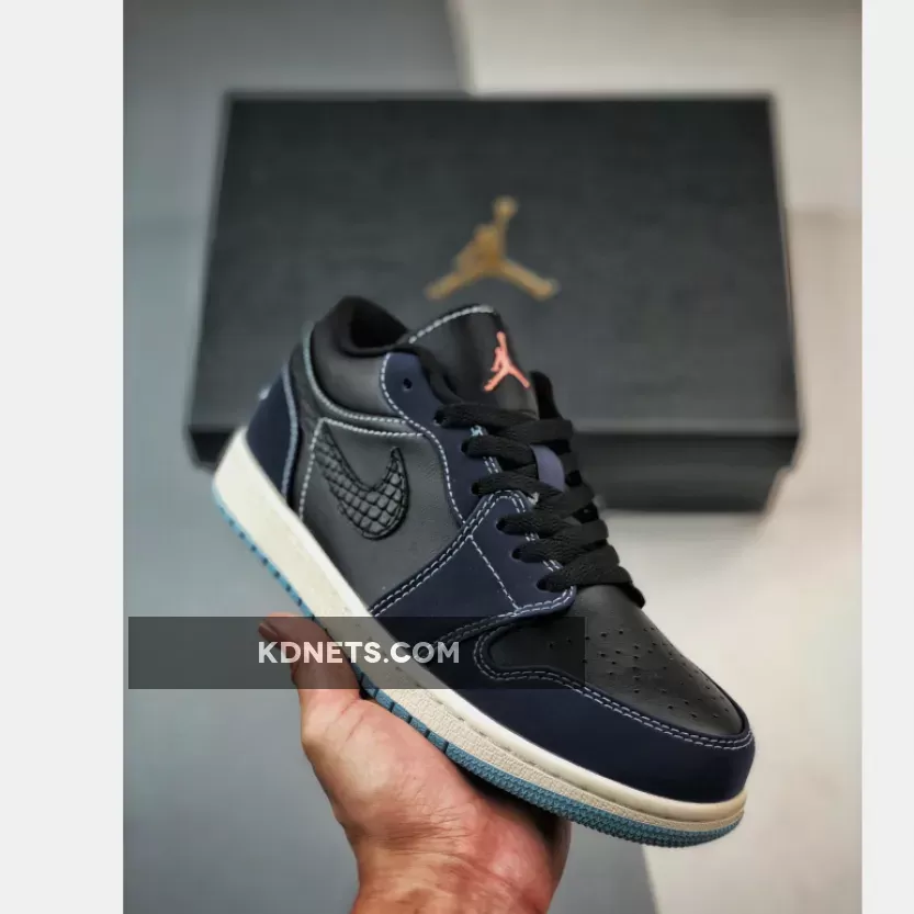 Air Jordan 1 Low Snakeskin Black/Blue-Aqua Elegant aj