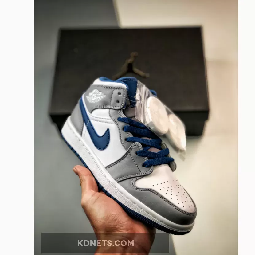 Air Jordan 1 Mid Cement Grey/True Blue/White