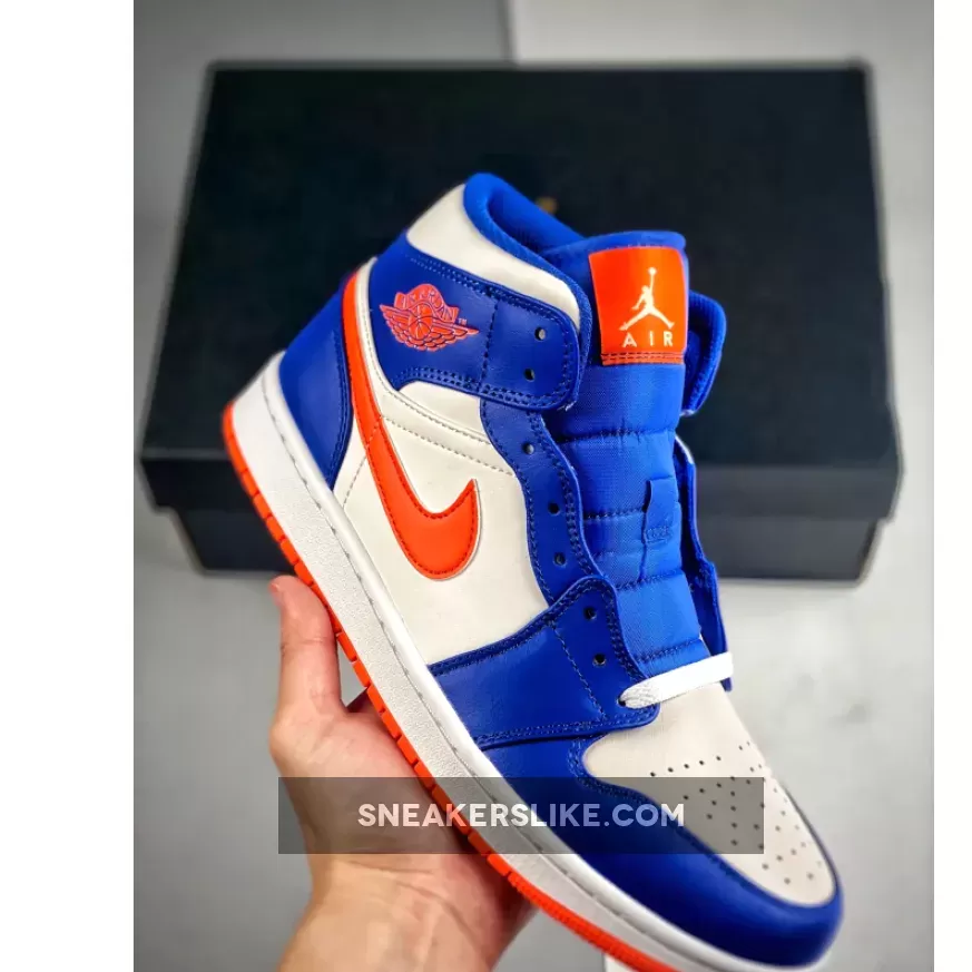 Air Jordan 1 Mid "Knicks" Game Royal/Rush Orange