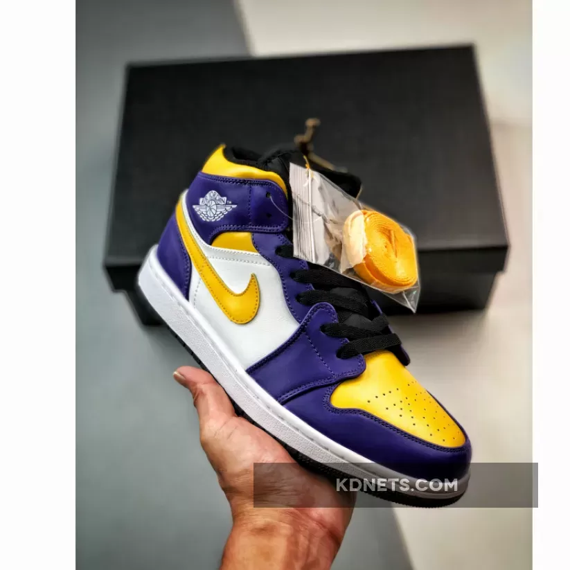 Air Jordan 1 Mid "Lakers" White/Purple-University Gold
