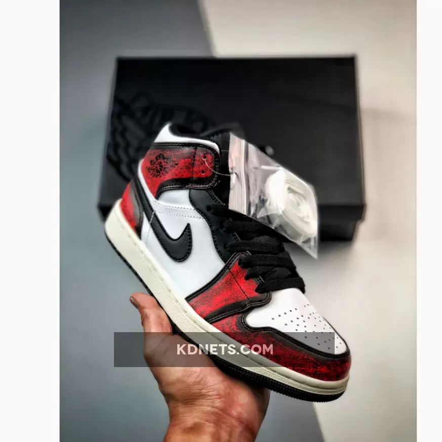 Air Jordan 1 Mid Wear-Away White Black Red