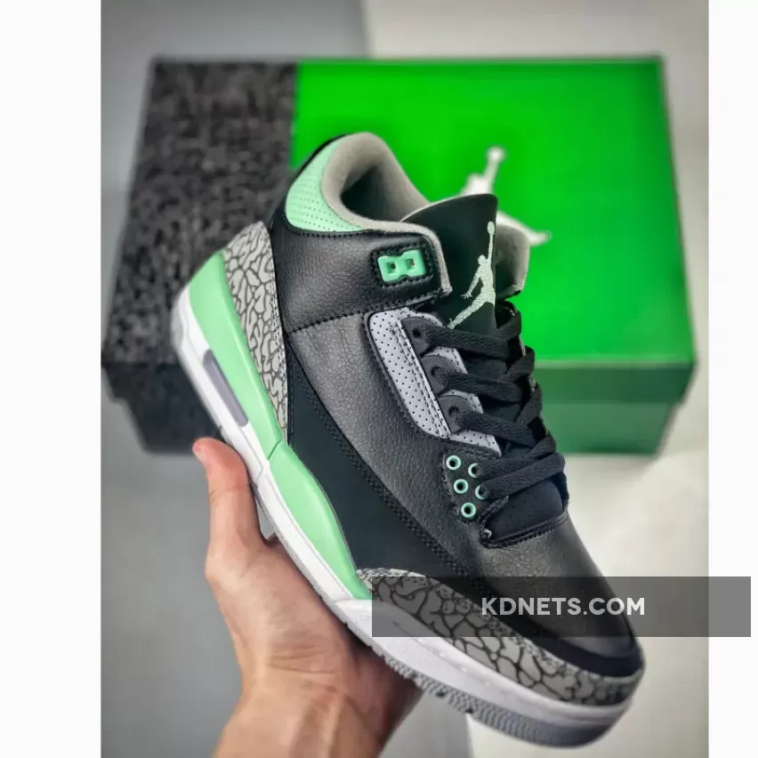 Air Jordan 3 Black/Green Glow-Wolf Grey-White New Arrival
