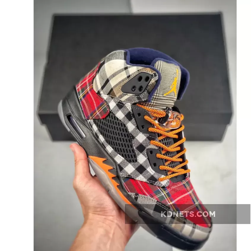 Air Jordan 5 Plaid Black/Total Orange New Sale
