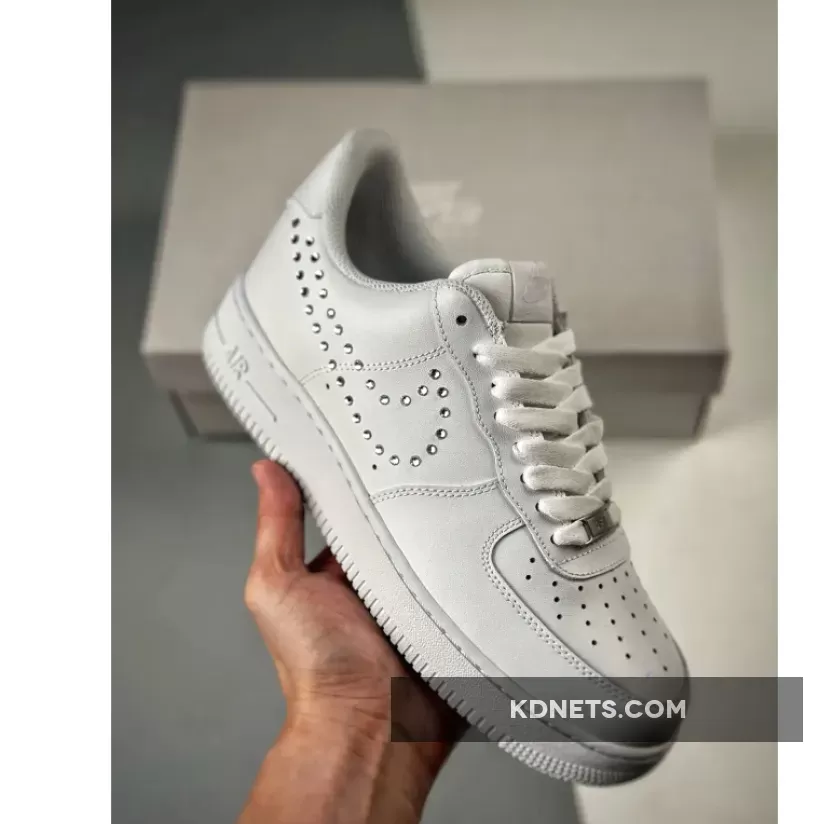 White Nike Air Force 1 Low With Metallic Silver Stud Swooshes
